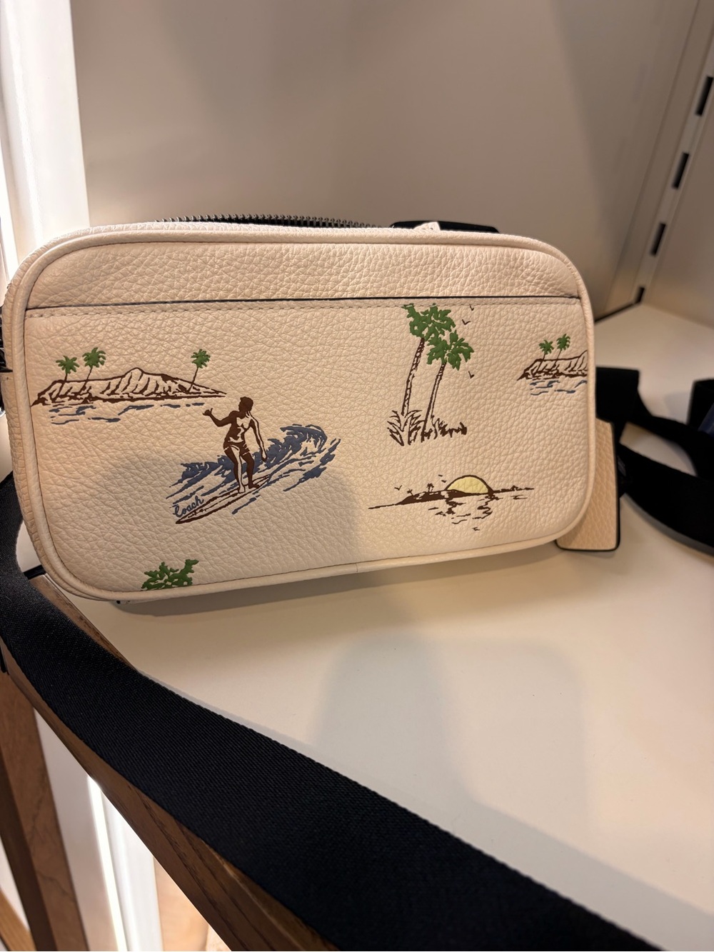 Coach Cream Leather Crossbody with Surf and Palm Print new